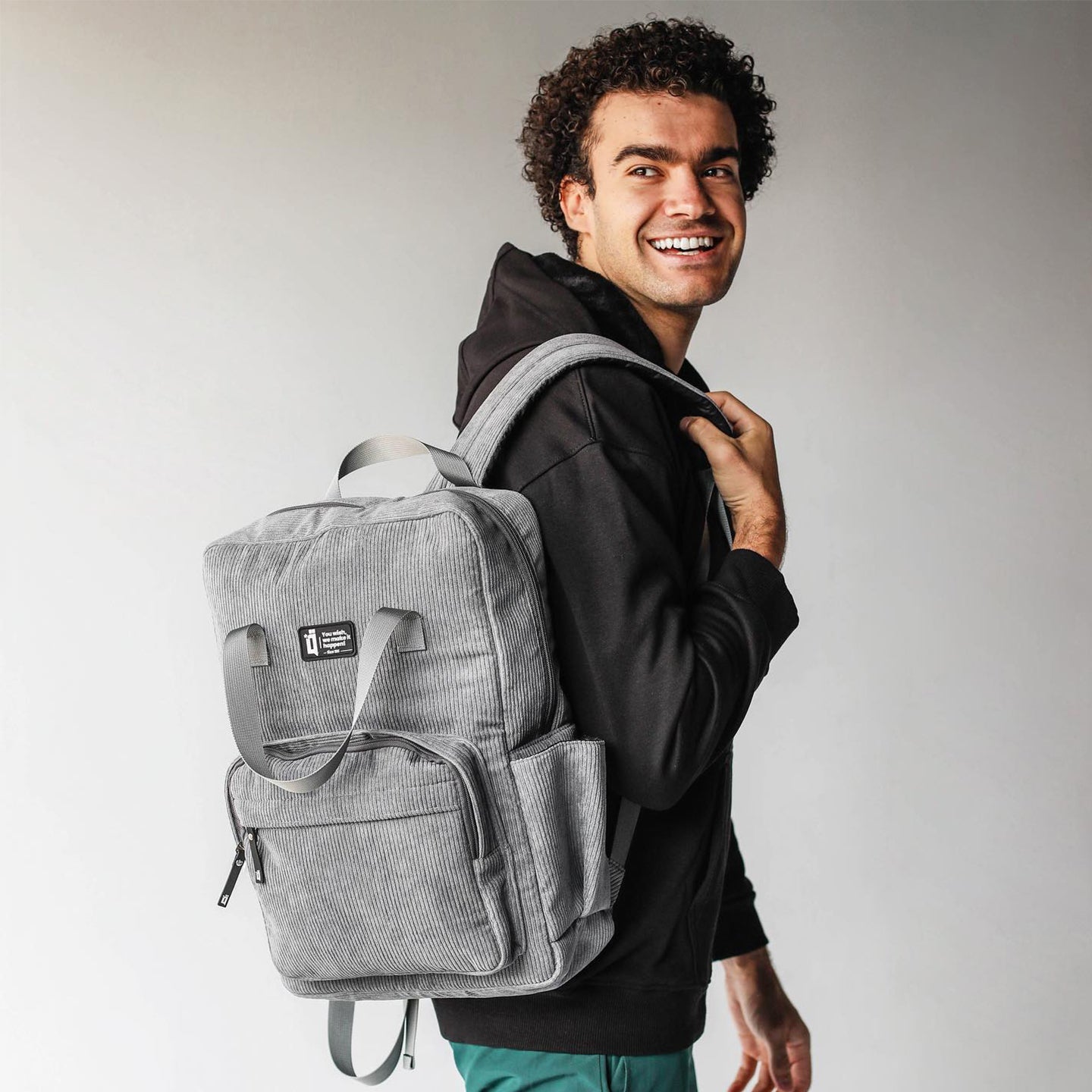 grey corduroy backpack 